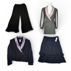 Alex Evenings vintage 3 piece black purple sheer top, skirt, pant - Large NWT